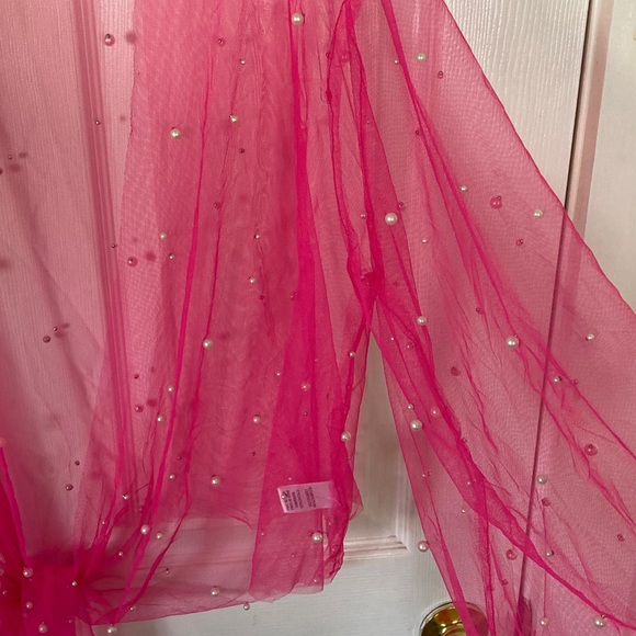 Pink Lily Hot Pink Sheer Cover-Up with Faux Pearls - Picture 4 of 7